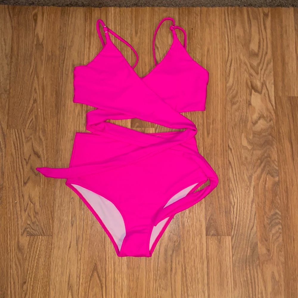 Hot pink high waisted swimsuit